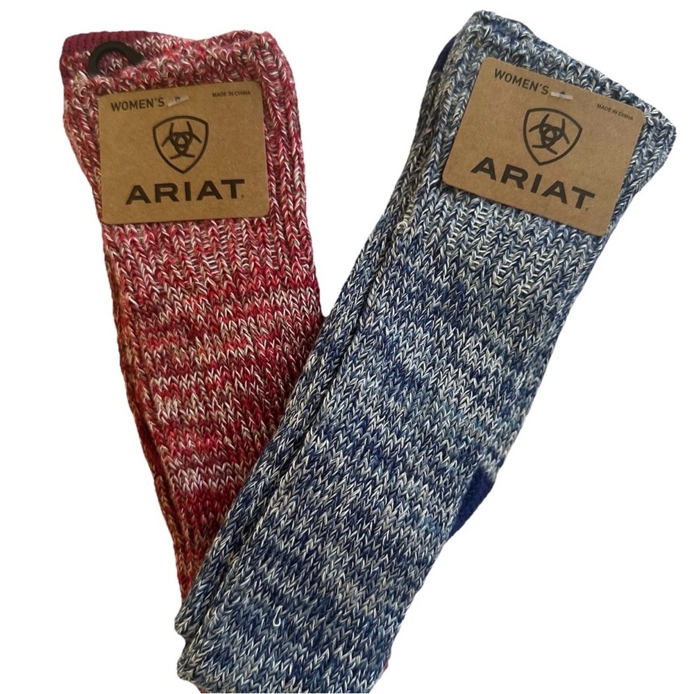Ariat Knee High Cowboy Boot Socks-2 Pack-Capt. Blue/Tango Red Chunky Knit